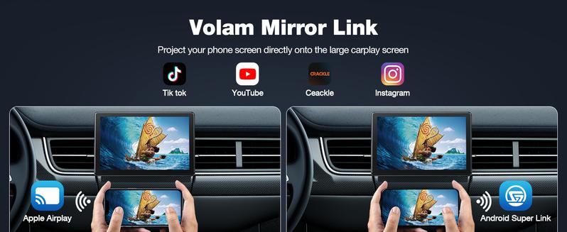 【Valentines】VOLAM 7-inch Wirelesss CarPlay Screen,supports landscape and portrait display compatible with carplay/Android Auto,supports AUX/Bluetooth/speaker output,suitable for upgrading older car models,in-car audio playback travel navigation