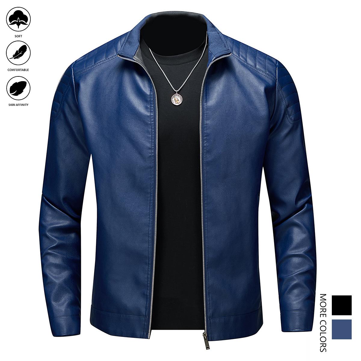 Men's Leather Jacket Slim Fit Casual Turn-Down Collar Long Sleeve Black Fabric Suitable for Outdoor Activities Daily Life Motorcycle Boys Gift Ideas Affordable Well-Fitting Men's Easy to Match Winter Present for Brother Men's Jacket