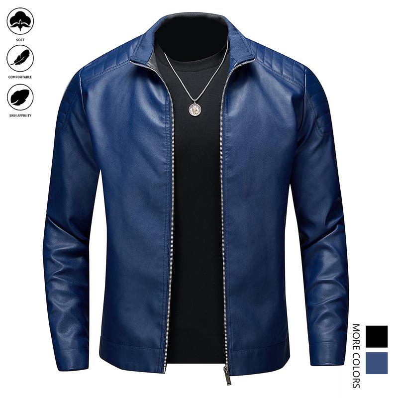 Men's Leather Jacket Slim Fit Casual Turn-Down Collar Long Sleeve Black Fabric Suitable for Outdoor Activities Daily Life Motorcycle Boys Gift Ideas Affordable Well-Fitting Men's Easy to Match Winter Present for Brother Men's Jacket
