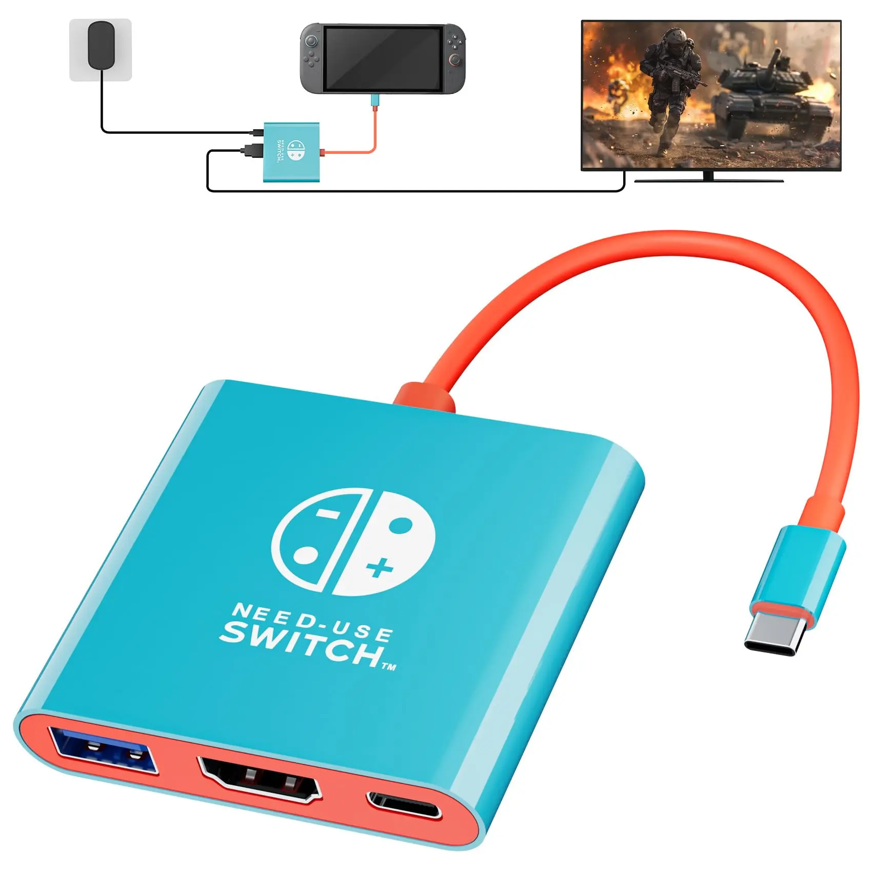 Docking Station for Switch, TV Dock with 4K/60Hz HDMI, 100W PD, USB 3.0 Port, TV Adapter, Travel Docking Station Compatible with Switch/OLED/Steam Deck/Laptop/Phone