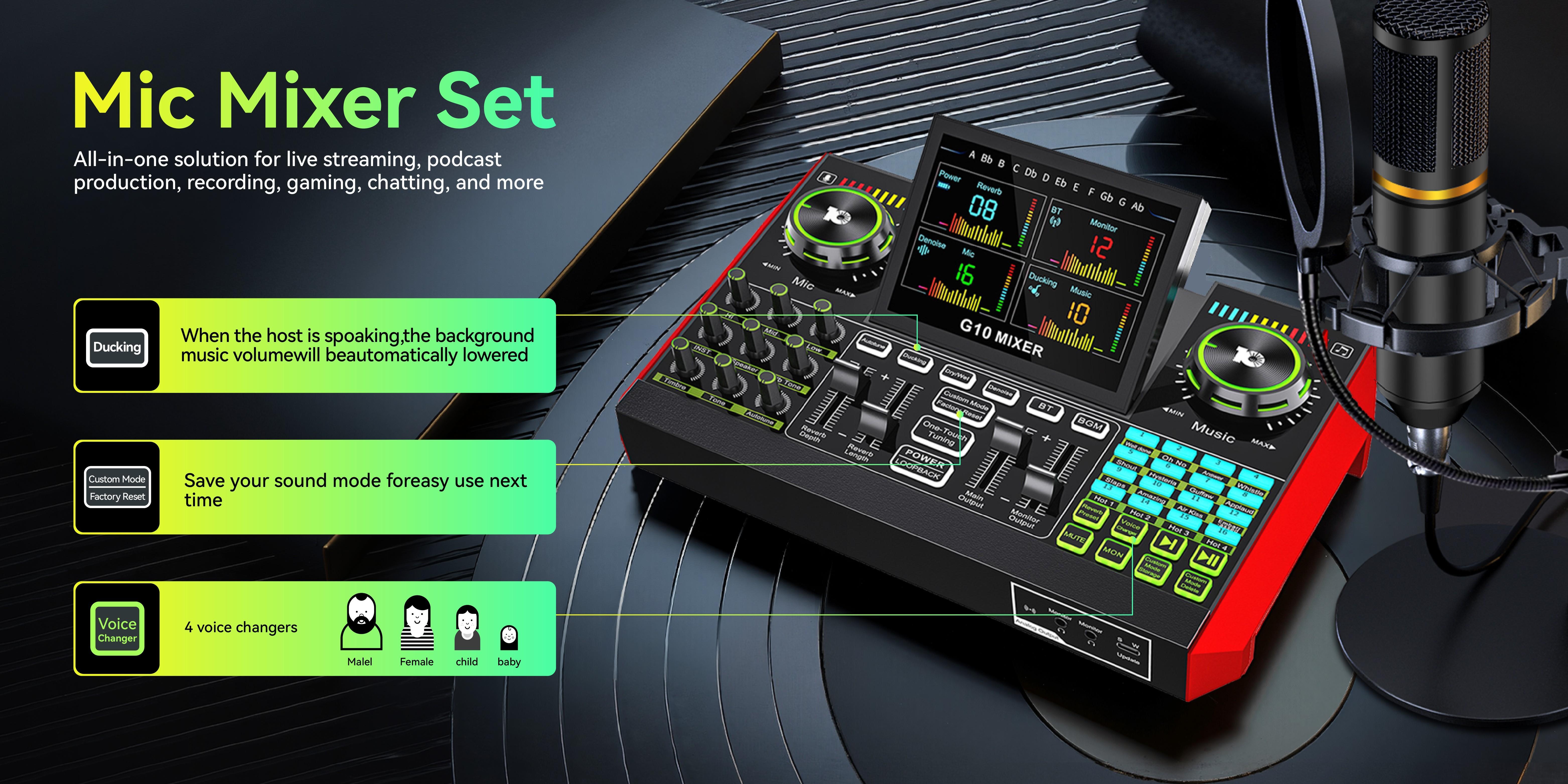 Tenlamp G10 live sound card , DSP professional chip, plug and play, custom sound effects, clear sound quality, suitable for gaming, singing, DJ and streaming