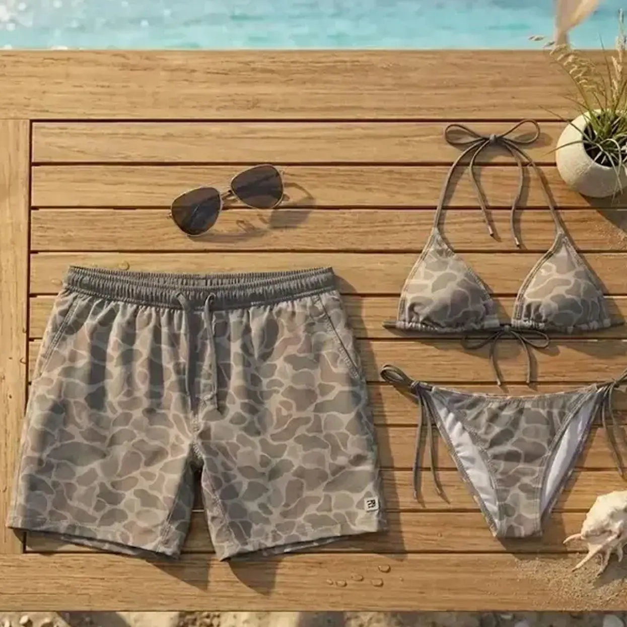 Couples Matching Swim Suits - Stylish Camouflage Beachwear Set for Summer 2026