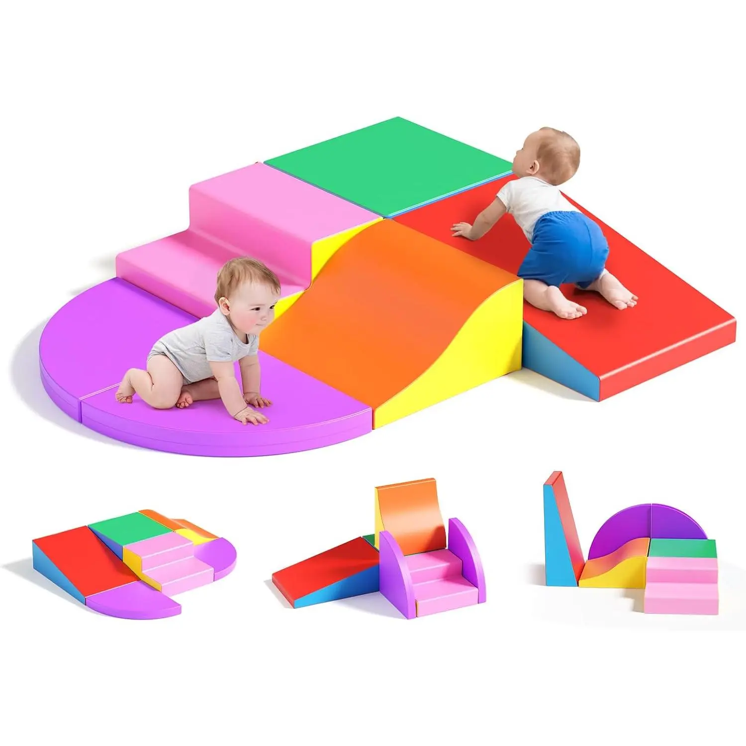 Foam Climbing Blocks for Toddlers, Baby Climbing Blocks Soft Play Climbing for Toddlers with Foldable Block and Tunnel Indoor Climbing Toys for Toddler 1-3, 6 Pieces