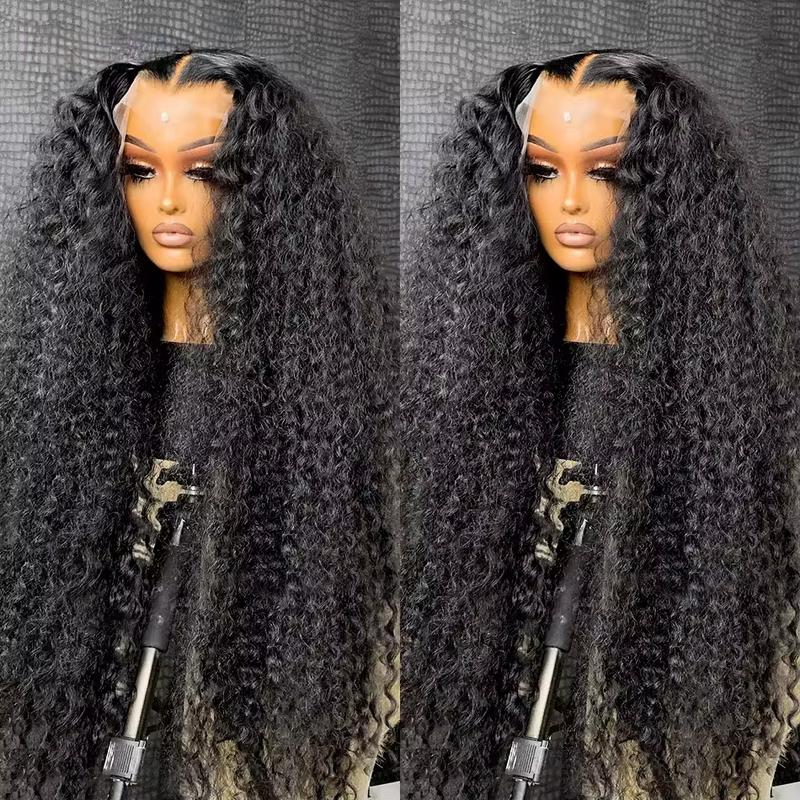 [Hot] Bling Hair 180 Density 13X6 HD Transparent Deep Wave Curly Human Hair Lace Frontal Wig 30 34 Inch 13X4 Lace Front Wigs For Black Women