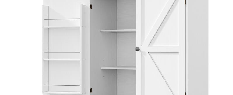 【Valentine's Day Gift】ONBRILL 71" Tall Farmhouse Kitchen Pantry Cabinet with 6 Door Shelves & Drawer Wood Storage Cabinet 2 Adjustable Shelves 4 Barn Doors Freestanding Cupboard for Kitchen Dining Room