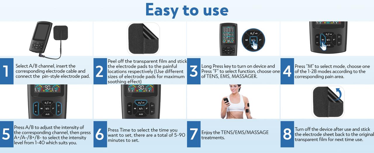 TENS & EMS Muscle Stimulator with 28 Modes, Dual Channel Muscle Stimulator Machine with 8PCS Electrode Pads, for Muscle Relief, Shoulder, Neck, Back, New Upgraded Color Screen