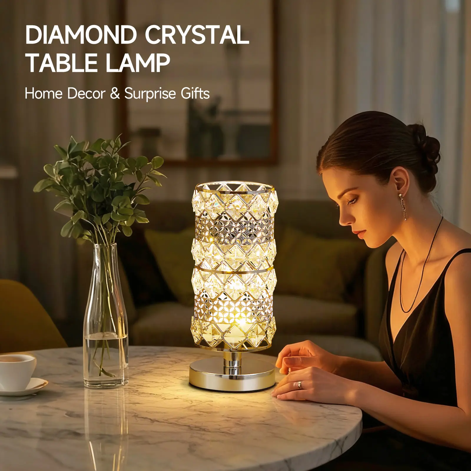 5W Iron & Crystal Modern LED Crystal Table Lamp - Decorative Indoor Use Nightstand Light, Lamps for Bedroom Home Improvement Lighting