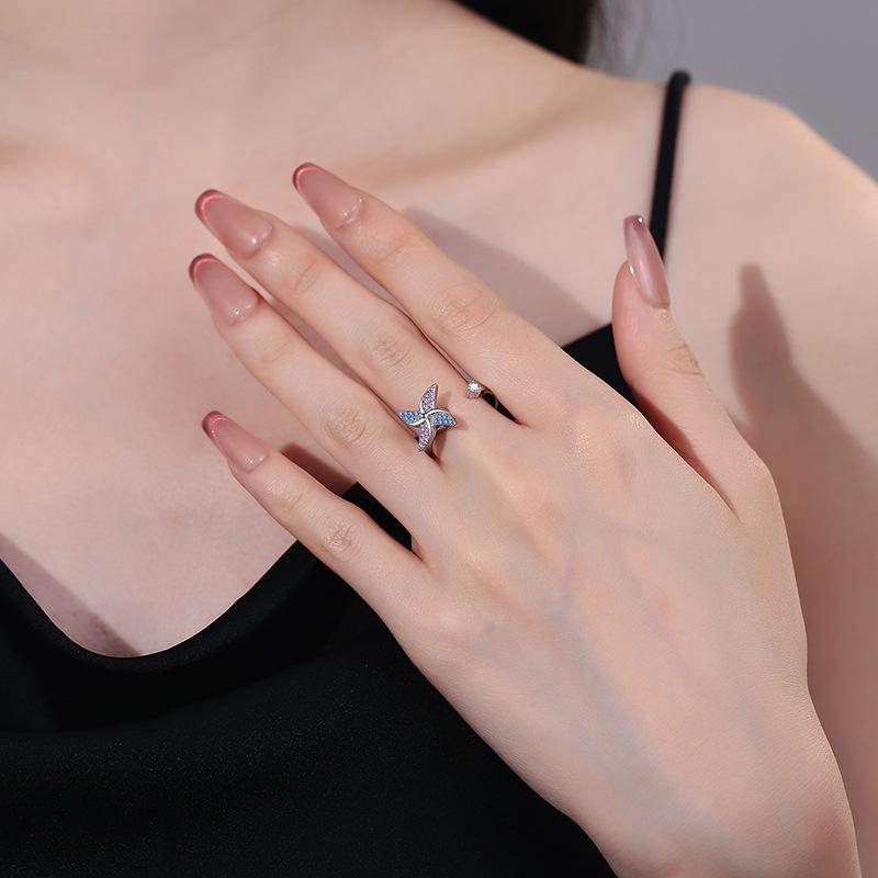 Rotating Windmill Ring Unique Open Design Stress Relief Adjustable Fit for Women Girls Perfect Holiday Gift close friend fashion
