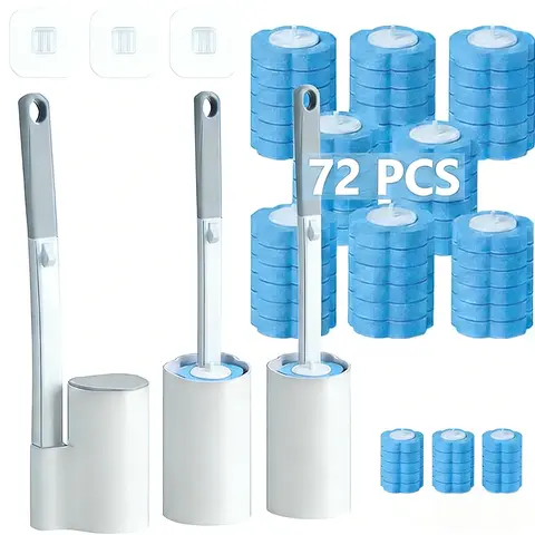 Blue Disposable Toilet Brush and Holder Set - ABS Magic Wand Long Handle, Cleaning Refills, Anti-Fouling Durable Bowl Cleaner, Easy to Use Multifunctional Deep Reach Bathroom Tool with Ocean Fresh Scent