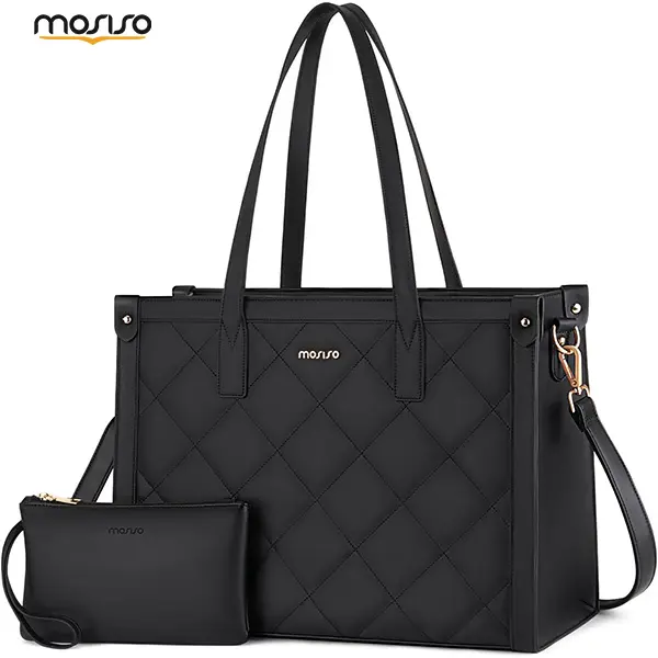 MOSISO Plain PU Leather Tote Bag for Women, Large Business Work Shoulder Bag Fits 15.6-16 Inch Laptop with Adjustable Strap and Clutch Purse, 15.6 Inch, Lightweight, Zip, Chic, High-Capacity, Waterproof, Multi-Compartment, Hand Wash Only, Everyday Bag