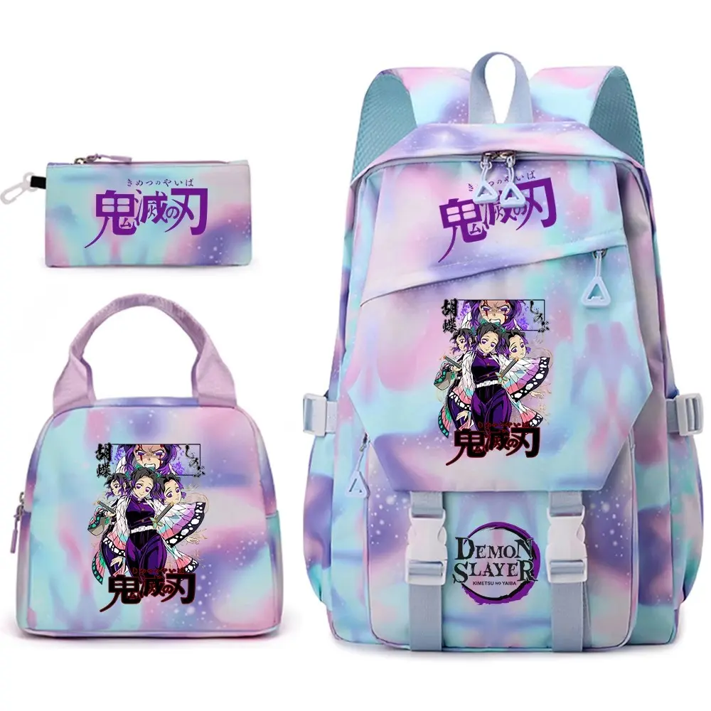 Kochou Shinobu Demon Slayer Anime Backpack Set for School Lunch Purse Pencil Case Combo Cute Student Bag for Girls