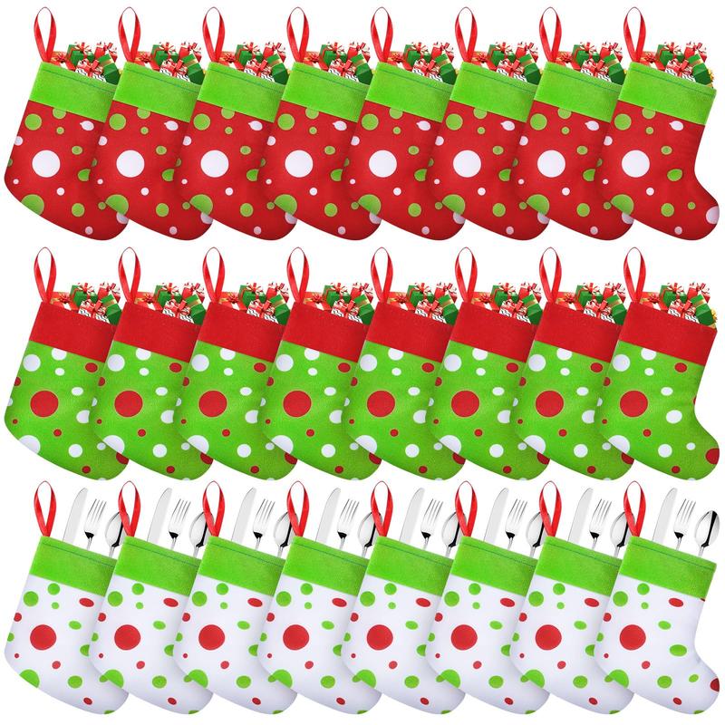 Christmas Clearance Sale Christmas Gifts 24 Pcs Mini Christmas Stockings 6" Cute Dot Red and Green Xmas Sock for Fireplace Hanging, Stockings Holiday Party Home Christmas Decor Christmas Stuffer Gift Idea for Family Friends Burr Basket Gift Xmas Present