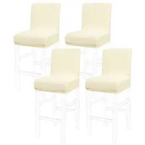 PiccoCasa 4Pcs Stretch Bar Stool Covers, Pub Counter Height Side Chair Covers with Square Lattice 14" x 14" x 12" Beige