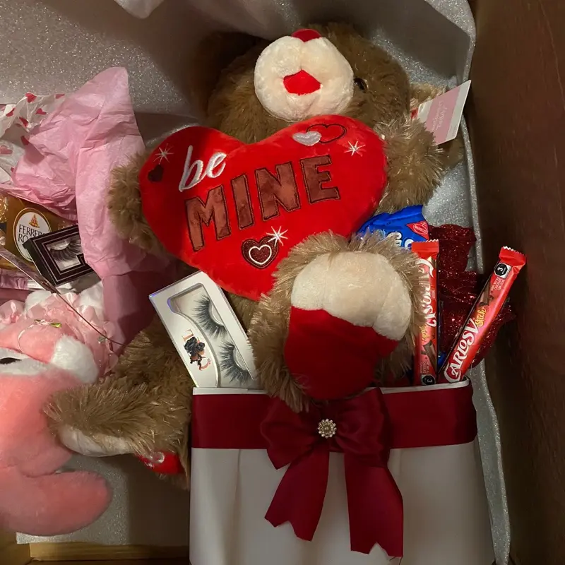 Anniversary Gift Basket - Office & Personal Gifting Snack Set with Teddy Bear, Heart Be Mine Message, and Assorted Treats