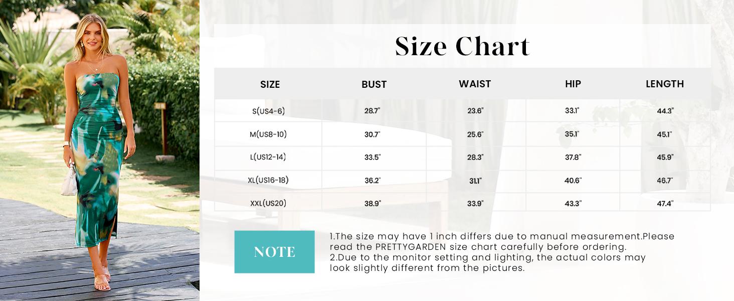 PrettyGarden Women's Summer Printed Strapless  Bodycon Maxi Dress Ruched Side Slit Floral Tube Dresses