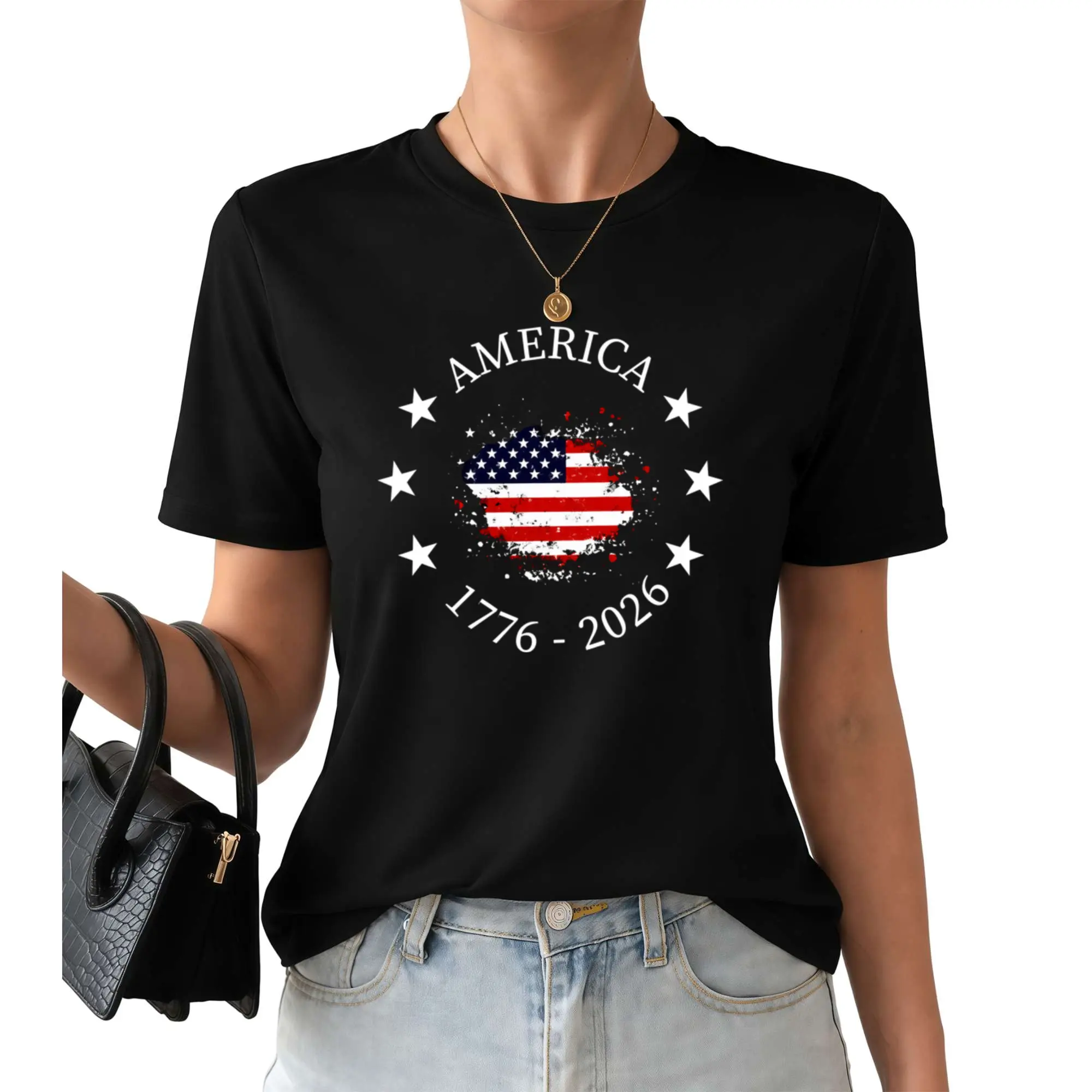 America 250th Anniversary T-Shirt - Distressed USA Map With American Flag, White Stars And 1776-2026 Graphic, Patriotic Tee For Women , Fourth Of July Outfit, Independence Day Gift For Proud Americans, Families And Veterans Fabric