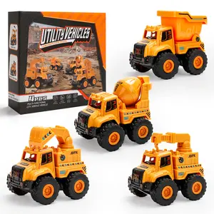 4PCS Construction Truck Toy Set, Dump Truck, Cement Mixer & Excavator Vehicles, Die-Cast Style Engineering Trucks for Kids