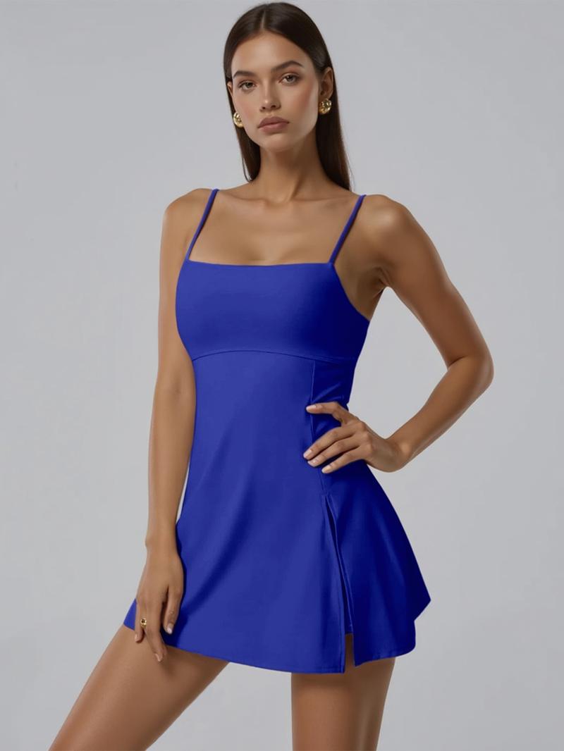 Women's Sports Dress with Built-In Bra Adjustable Straps Side Slit High-Low Hem for Golf Yoga Tennis Outdoor Activewear Stretchy Fabric for Tummy Control Support Yoga Apparel