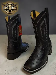Botas para Caballero Piel Genuina con Diseno de Avesttruzs / Genuine Leather Men's Western Cowboy Boots Square Toe