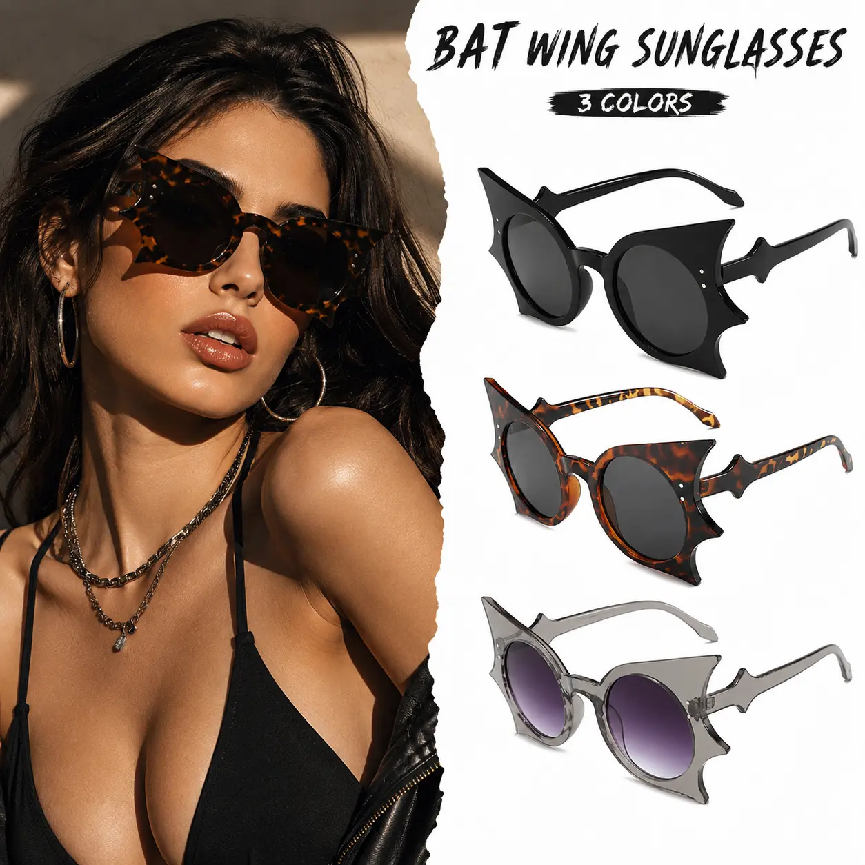 Halloween Bat Wings Sunglasses - Punk Gothic Lightweight Frame Eyewear for Women, Easy Pairing Party Ready Fashion Accessory, Daily Clothing Decor - MM2