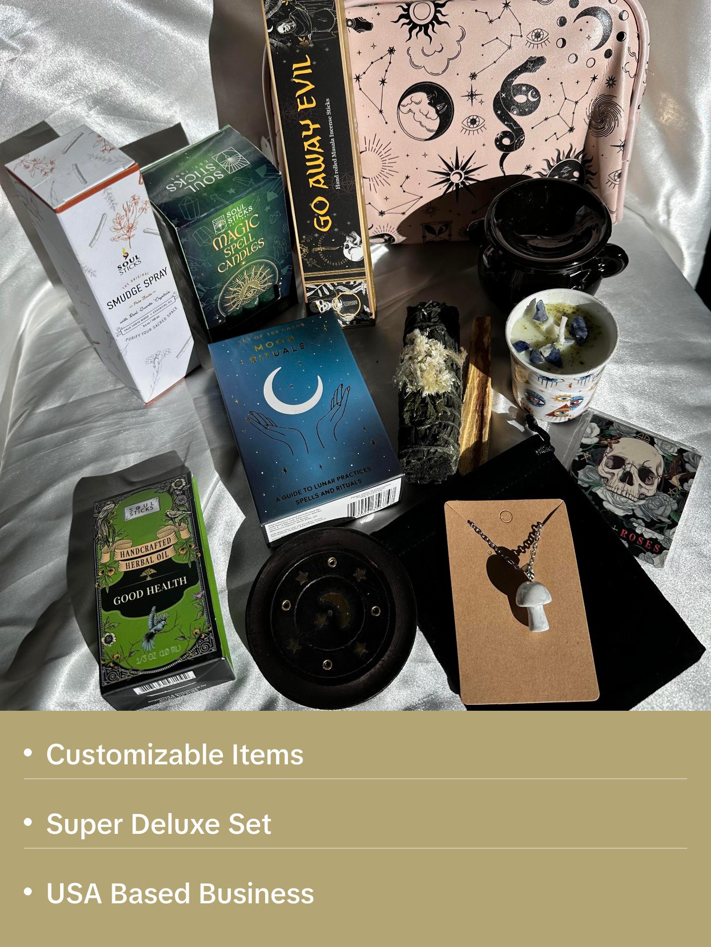 Ships From California Celestial Witchy Spell Candle, Journal, Accessories, Tarot/ritual/spell Cards or Books, Bundle Gift Set Herbal Oils