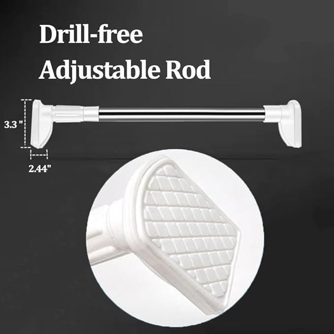 Adjustable Drill-Free Telescopic Tension Rod, Heavy Duty Stainless Steel Hanging Rod for Clothes & Curtains, No-Damage Installation for Bathroom, Closet, Window & Room Divider
