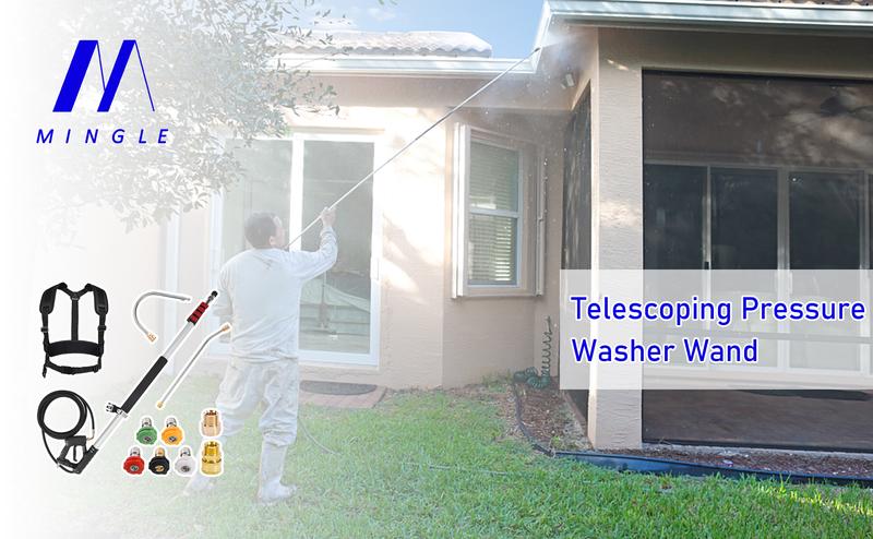 M MINGLE Telescoping Pressure Washer Wand 20 Feet Aluminum with 2 Extension Wands, 5 Spray Nozzle Tips, 2 Couplers & Support Belt, 4000 PSI, ChristmasGift
