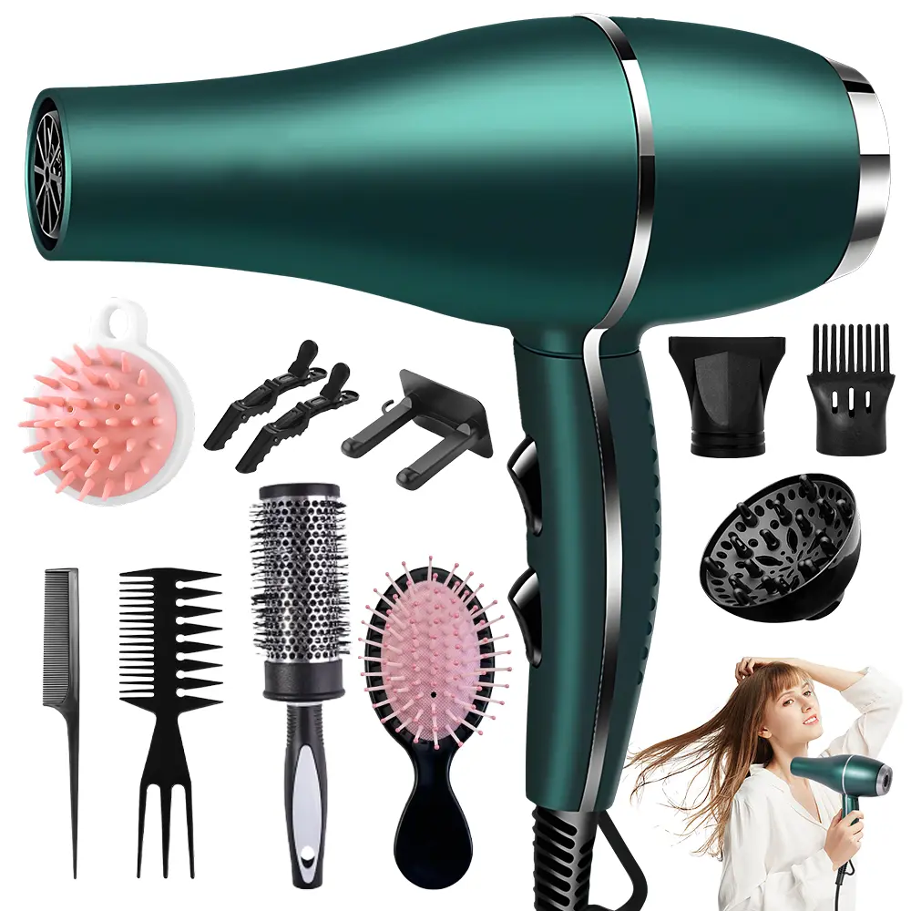 Morfone Professional Hair Dryer, 160,000 RPM Brushless Motor, Ultra Lightweight Blow Dryer with 12-Piece Styling Set, Fast Drying for Home & Salon