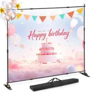 10 x 8 Ft Backdrop Banner Stand Adjustable Height and Width Newest Step and Repeat for Trade Show Wall Exhibitor Photo Booth Background