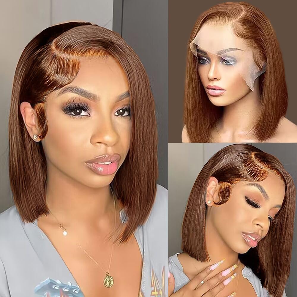 Bob Wig Human Hair Glueless Wigs Human Hair 13x4 HD Lace Front Wigs Pre Plucked Pre Cut 180% Density Short Straight Bob Wigs for Black Women 8 Inch