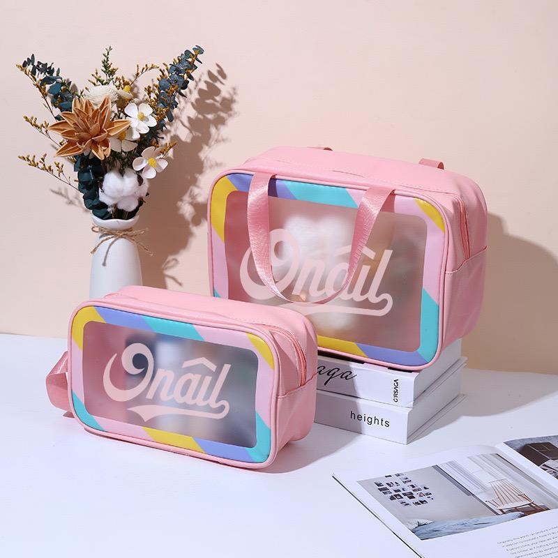 ONAIL Colorful Women's Travel Toiletries Bag 4-Piece Set with Handle, Large Capacity Translucent Waterproof Travel Cosmetic Bag, Durable PVC Material Makeup Pouch Zipper