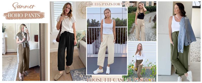 WoodBerry Women's Linen Wide Leg Pants Bohemian Style Loose Casual Capri Pants Summer Lightweight Breathable Elastic Waist Harem Lounge with Pockets WoodBerry Women's Linen Wide Leg Pants Bohemian Style Loose Casual Capri Pants Summer Lightweight Breathable Elastic Waist Harem Lounge with Pockets
