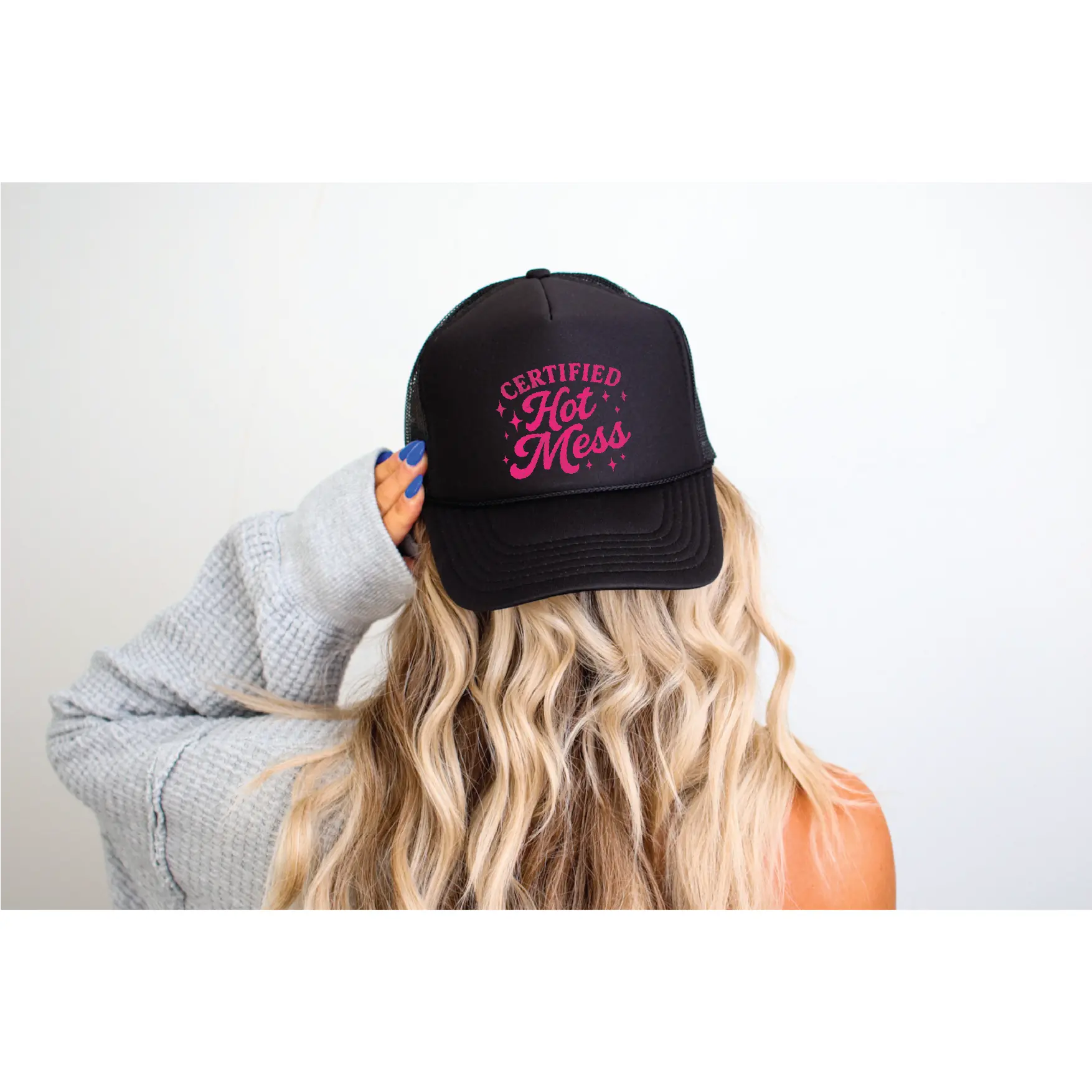 Certified Hot Mess- UNISEX BLACK TRUCKER HAT