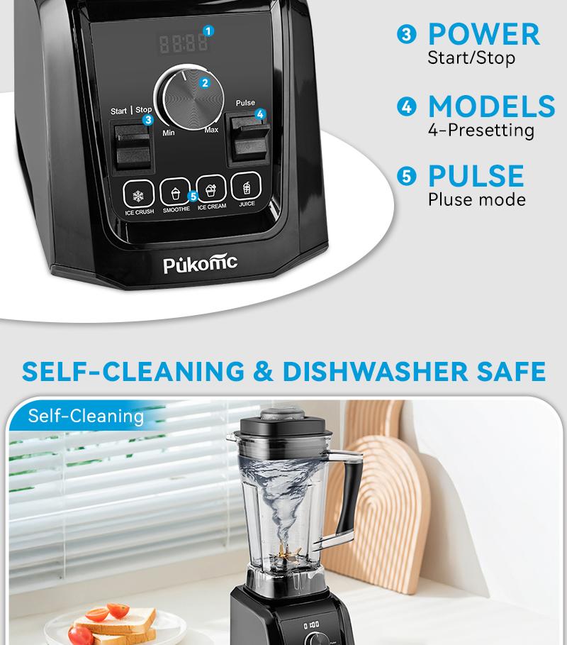 Pukomc 1200W High-Power Blender - 65oz for Ice Crushing, Smoothies, Juicing with 9 Speed Settings & Pulse Function Pukomc 1200W High-Power Blender - 65oz for Ice Crushing, Smoothies, Juicing with 9 Speed Settings & Pulse Function