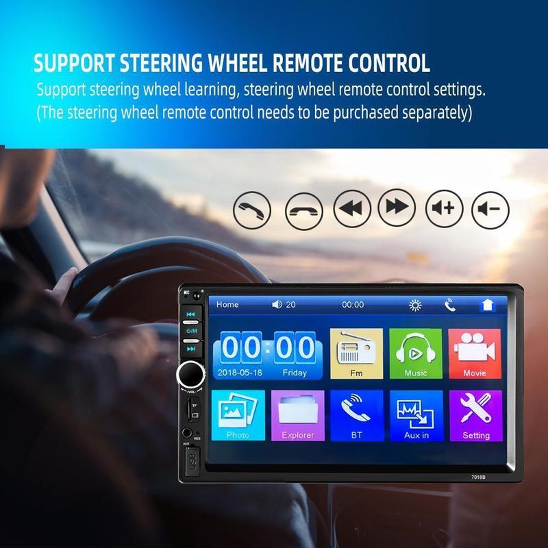 Dual Din Car Audio 7 Inch Touch Screen with Bluetooth Reversing Camera, USB, AUX, Auto Radio, MP5, MP4, MP3, MP3 Player, 12LED Rear Camera