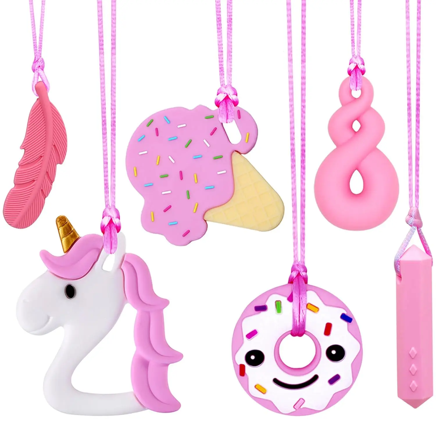 FN22 Sensory Chew Necklaces for Girls and Adults, 6 Pack Autism Teething Necklace Sensory Necklace for Kids with ADHD or Special Need, Silicone Chewable Necklaces Reduces Chewing Fidgeting for Children Adults Chewer
