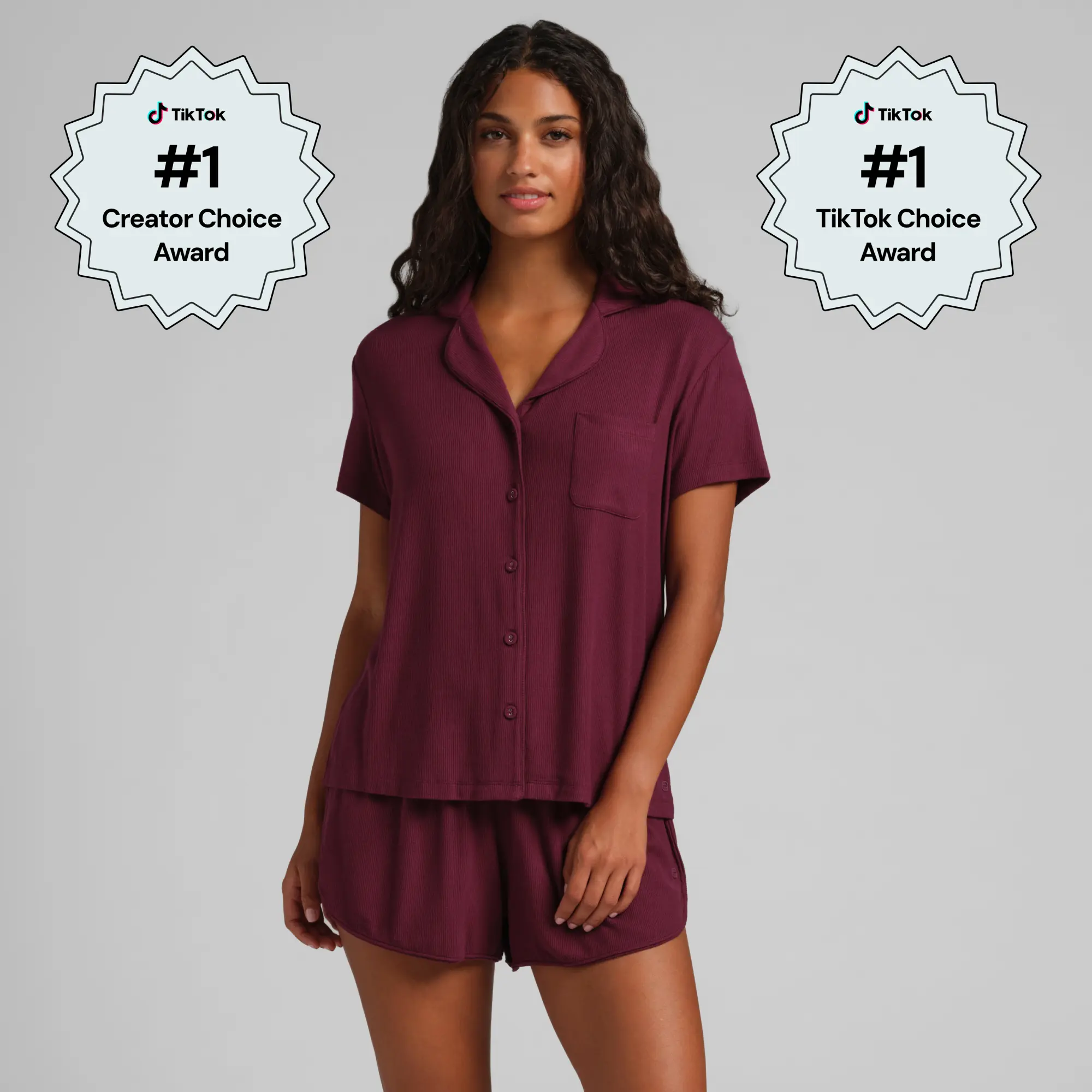 Comfrt | Slinky Rib Short Sleeve PJ Set | Super Soft Ribbed Pajama Set For Women