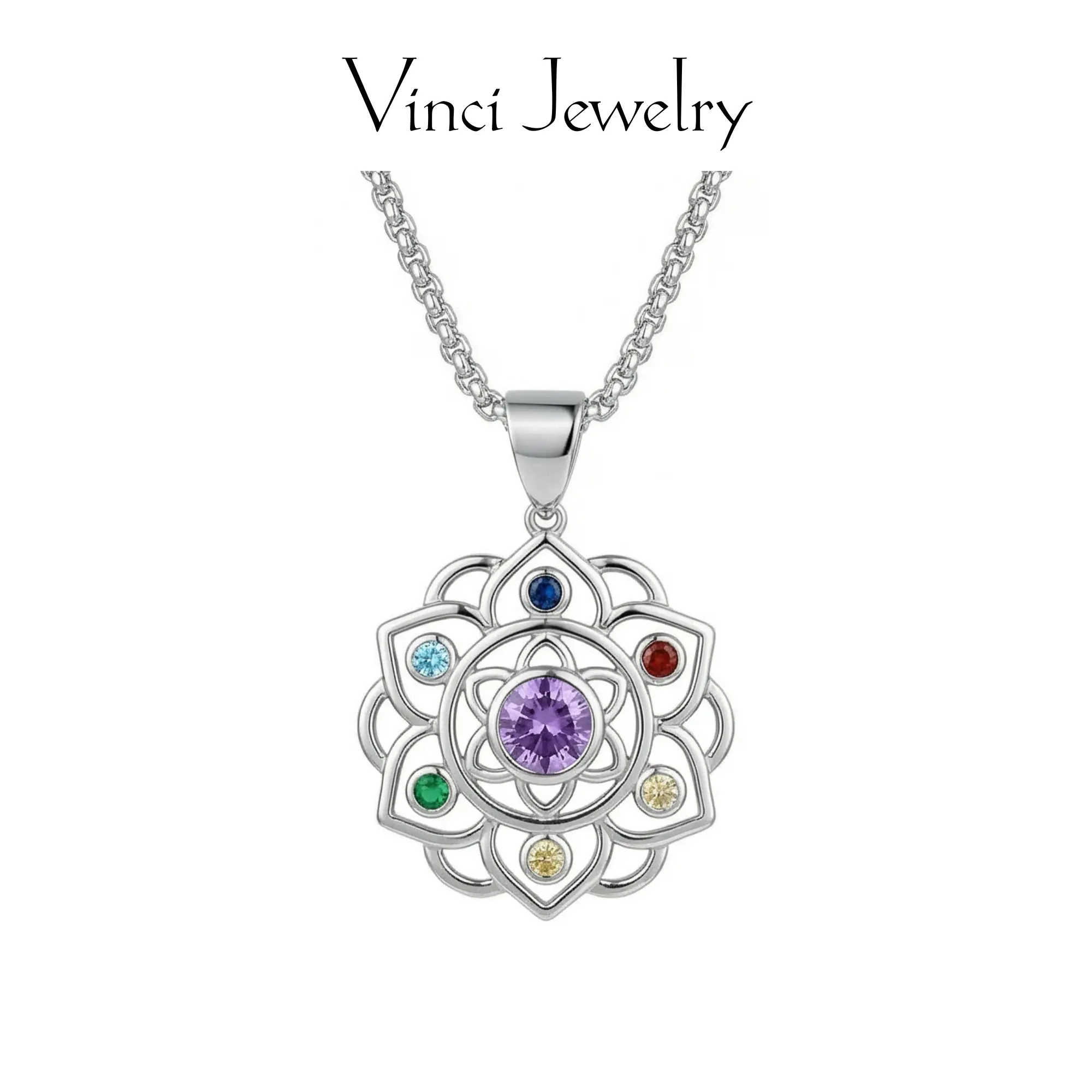 925 Lotus Chakra Pendant Necklace with Sterling Silver Material, Yoga Lotus Flower and Celtic Design Unisex Jewelry Gifts for Women Men, 7 Chakra Gifts, Valentine's Day Birthday Gift, Perefct for Daily Wear and Party