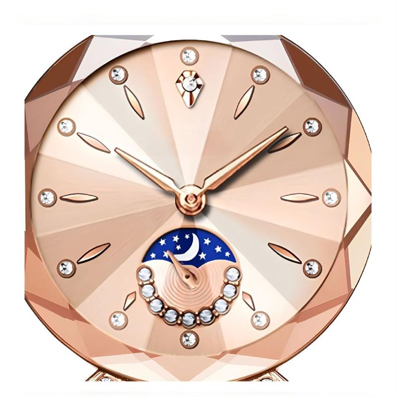 [Mother's Day Gift] Elegant Women's Wristwatch with Moon Star Sun Dial, Faceted Crystal Accent, Stainless Steel Band, Anniversary Gift for Her