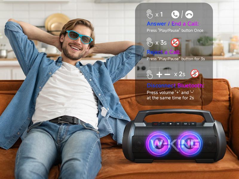 W-KING 120W Portable Bluetooth Speaker, IPX6 Waterproof Speakers Wireless Bluetooth 5.4, Loudest Speaker Bluetooth for Party, Outdoor, Pool, Beach, Large Boombox Speakers with Subwoofer/Deep Bass/DSP/Stereo Pairing/EQ/42H/Power Bank/AUX/TF