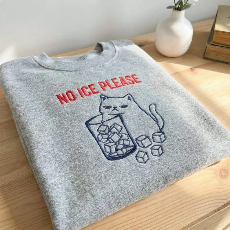 [MADE IN US] Embroidered Sweatshirt No Ice Cat, Pro Immigration Sweater, Abolish ICE, Anti ICE Political Shirt, Social Justice Fuck ICE, Feminist,Pro Immigration Reform Political Pullover, Abolish ICE Feminist Statement Sweater