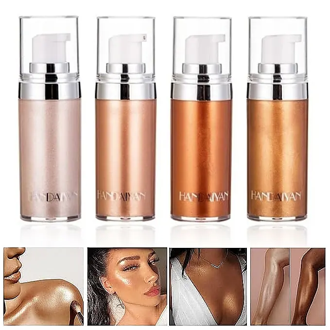 HANDAIYAN Shimmer Face & Body Highlighting Liquid Glow Oil - Alcohol-Free, Ammonia-Free, Smoothing, Hydrating for Dry Skin, Natural Glow in 1 Step, Easy Application, 4 Vibrant Colors