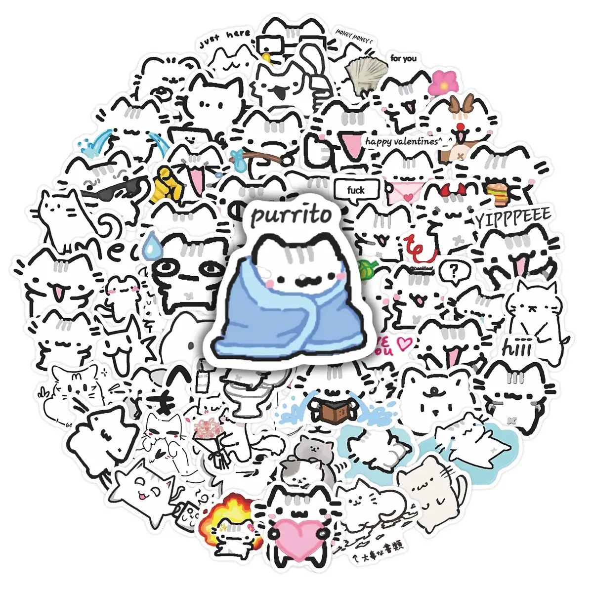 62pcs Cute Doodle Cat Stickers Pack, Waterproof Kawaii Cat Funny Cat Meme Decals for Laptop, Water Bottle, Journal & Scrapbook, Cat Lover & Kawaii Aesthetic Gift, Cute Animal Stickers