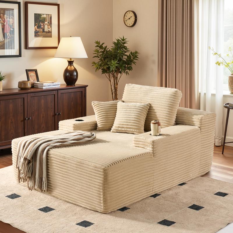 XIZZI 67 " Oversized Upholstered Sofa Bed with Cup Holders & Fluffy Plush Faux Fur Cloud Design for Living Room, Comfort Boneless love chair modern, lazy sofa bed, Lovesac Deep Seat, No assembly required