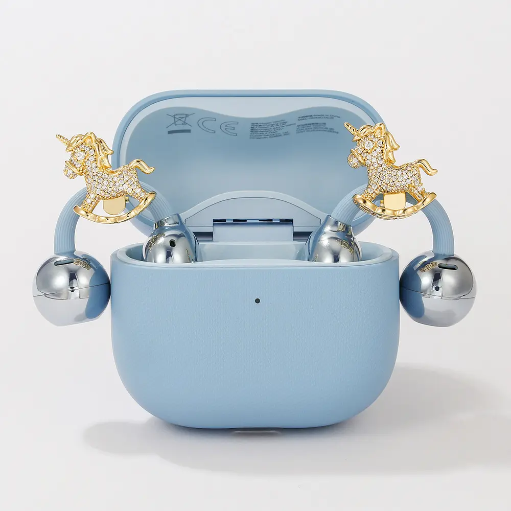 New Horse Earbud Clips "Get Rich" Suitable For Freeclip 1/2 Generation Headphones, Diamond Buckle Bluetooth Ear Clip Accessory, Trendy Cute Earbud Charms
