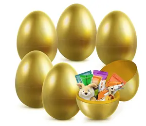 Jumbo Easter Fillable Treat Container Egg 8" Metallic Gold Plastic Pack of 6 for Festive Displays and Spring-Themed Decor