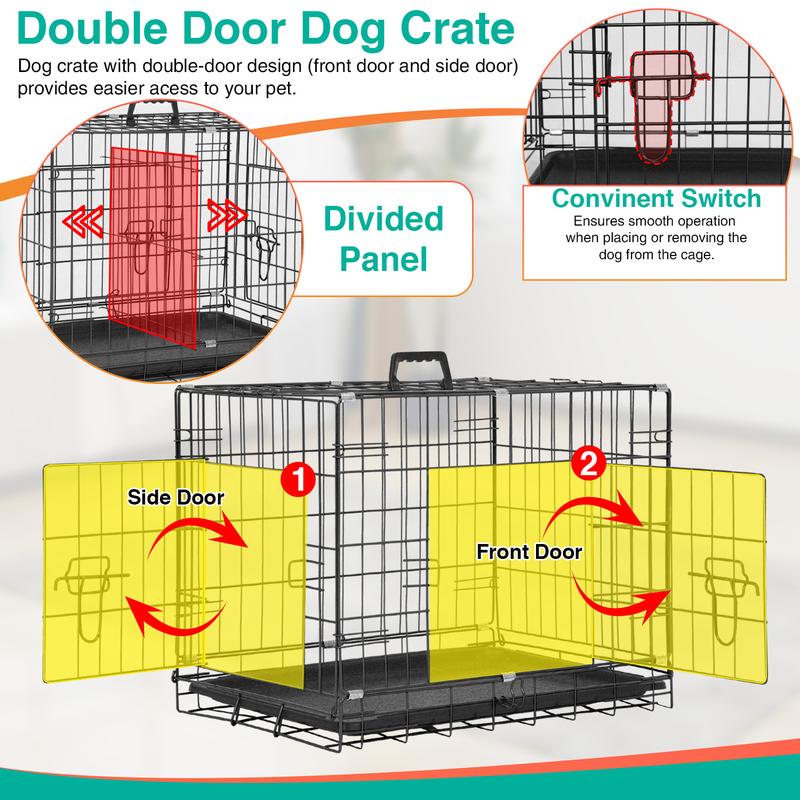 BestPet 24/30 Inch Dog Crates for Small Dogs - Foldable Metal Wire Kennel with Double Door Divider Panel, Removable Tray, and Handle - Pink Black Blue Enclosure Carrier