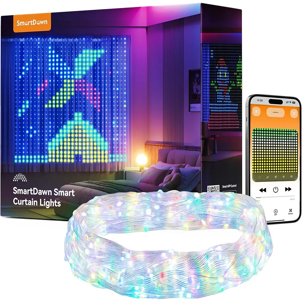 Smart Curtain Lights Set with DIY GIF, 400 RGBIC Low-Heat Safe LED Beads, 6.6x6.6ft Color Changing Decor Light with APP Control, IP65 Waterproof for Indoor Outdoor Bedroom Window, Smooth, Modern