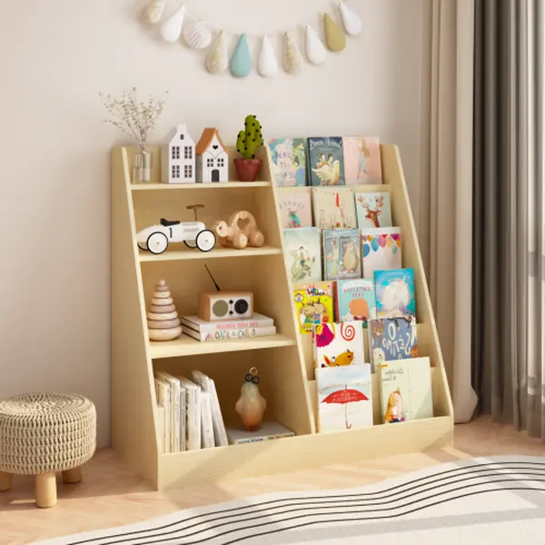 Bellemave  Bookshelf and toy storage rack, multifunctional 4-layer wooden bookshelf display rack, suitable for gaming rooms