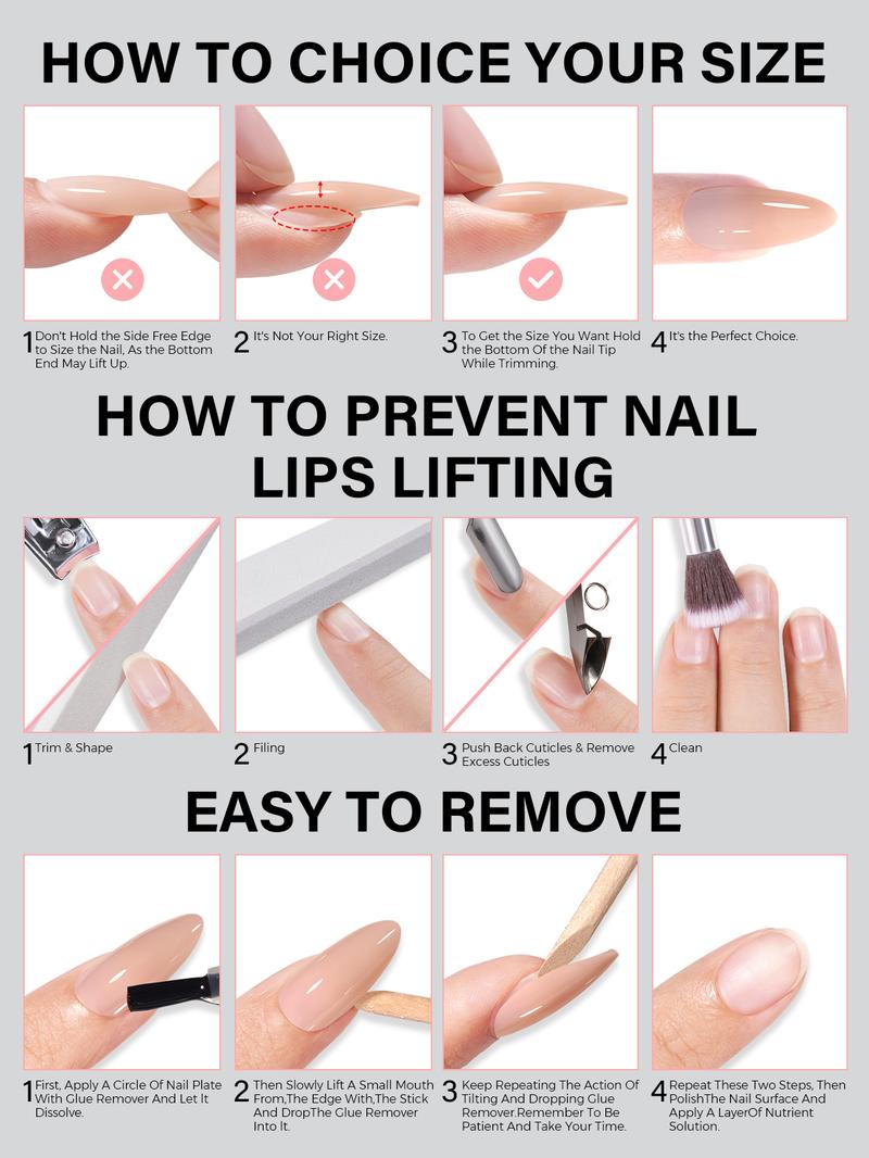 Aillsa RealFit Nude Tone Mixed Color Press-On Nails- 140pcs Nails Tips 5 Natural Colors 14 Sizes Pre Shaped gelx Tips Full Cover Fake Nails Extension for Easy DIY Nail Art Nail Care Manicure Beginner Friendly